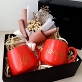 Personalized Couple's Red Mugs With Bouquet (Nationwide Delivery)