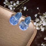 Blue Round Disk Stone Handmade Earring