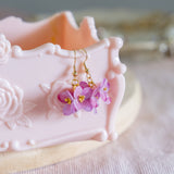 Ethereal Flower #7 Pinkish Purple Hydrangea Handmade Flower Gold Earring