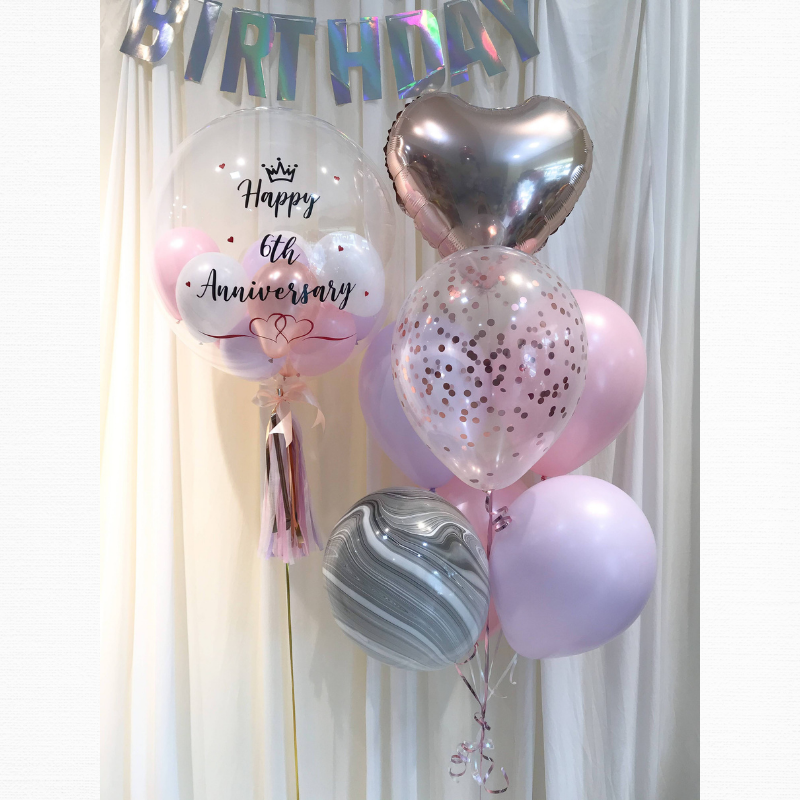 24" Customized Bubble Balloon Set (Pastel Pink Purple White Series)