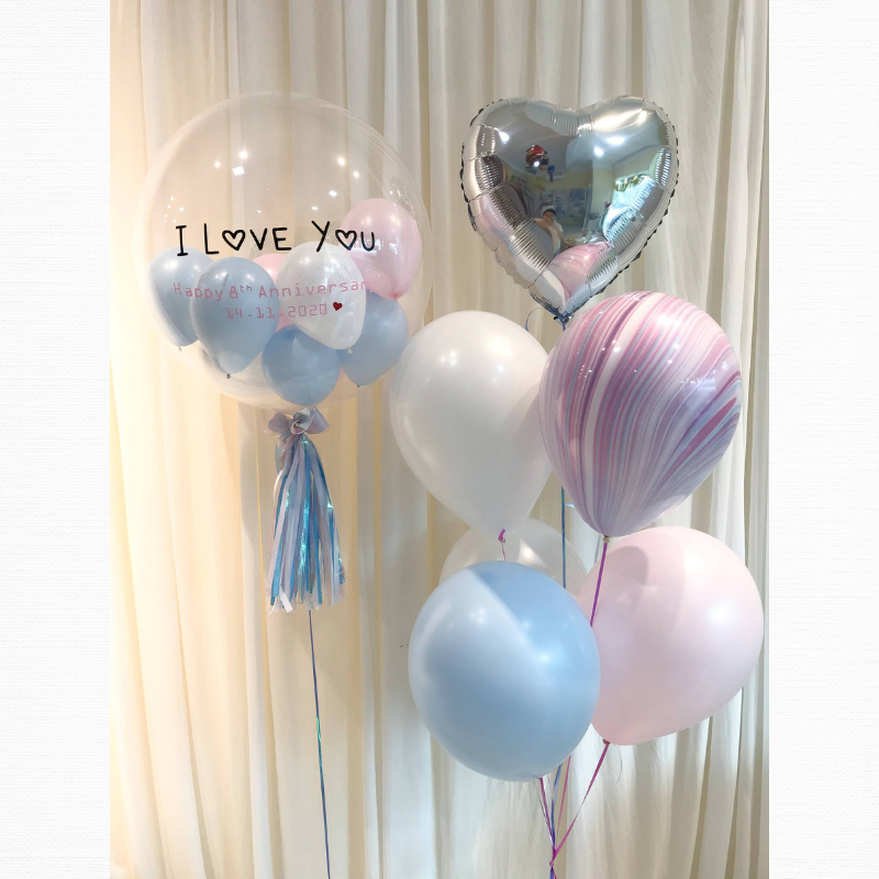 24" Customized Bubble Balloon Set (Pastel Blue Pink White Series)