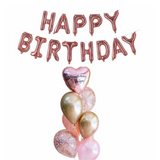 Personalized 18-Inch Heart Shaped Foil Balloon In Mixed Bouquet + 16-Inch Rose Gold Foil Happy Birthday Set