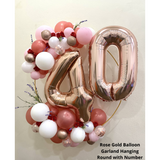 Rose Gold Balloon Garland Hanging Round with Number + 10s 11-Inch Chrome Balloon