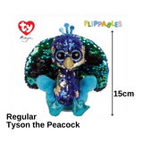 Ty Toys Flippables Tyson The Sequin Peacock Sequins Soft Toys (Nationwide Delivery)