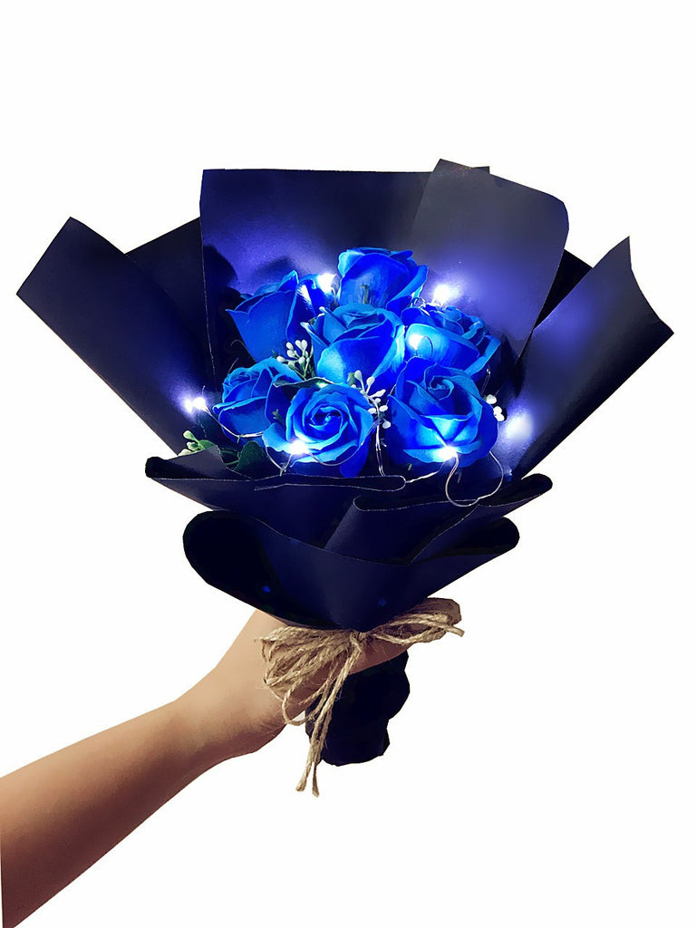 LED Blue Soap Rose Flower Bouquet