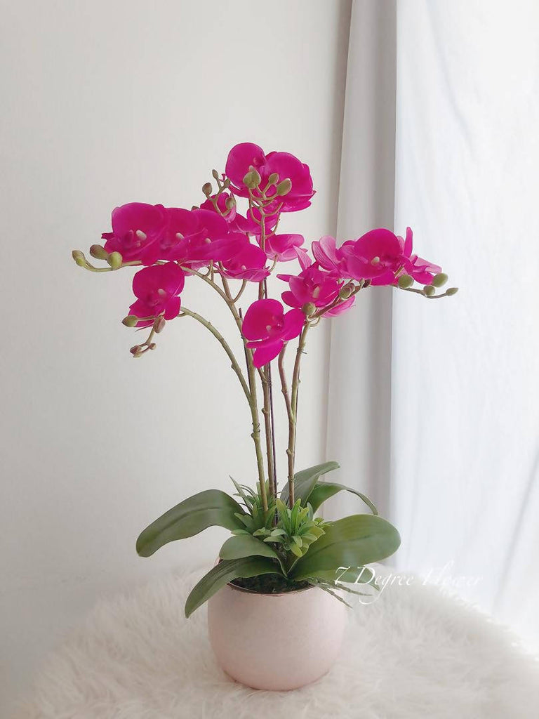 Artificial Cherry Purple Orchid Flower With Rose Gold Pot
