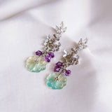 Forest Flower Green Purple Silver Handmade Earring