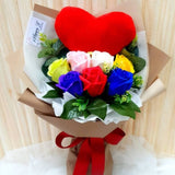 Mix Soap Roses With Mini Love Shape Cushion Bouquet