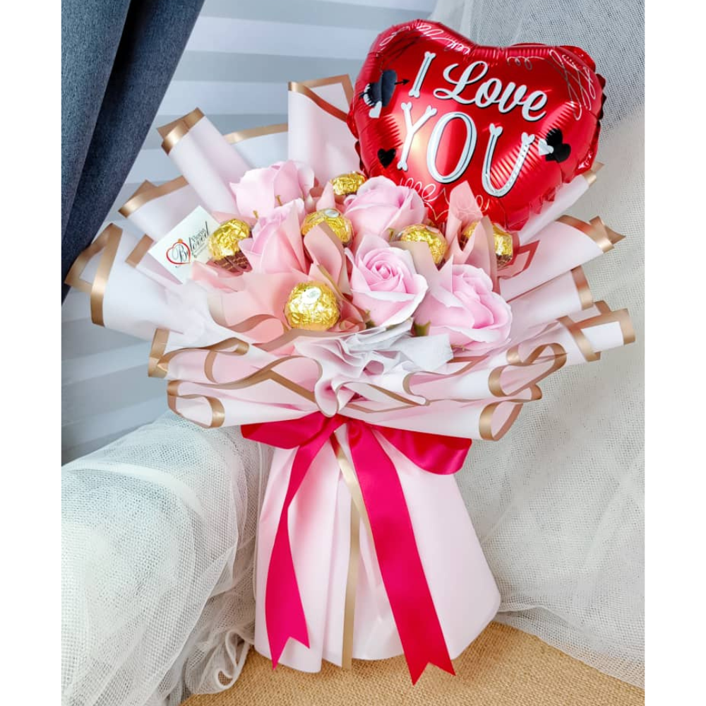 5 Stalks Soap Roses With 6 Stalks Ferrero Rocher Bouquets Artificial F Giftr Malaysia s Leading Online Gift Shop