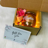Personalized Solid Copper 304 Stainless Steel Mule Mug Cup 500ml Gift Box Set With LED Fairy Lights & Mini Flower Bouquet (Nationwide Delivery)