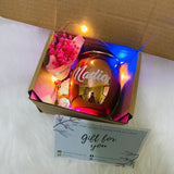 Personalized Solid Copper 304 Stainless Steel Mule Mug Cup 500ml Gift Box Set With LED Fairy Lights & Mini Flower Bouquet (Nationwide Delivery)