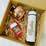 Personalized Custom Name LED Thermos Flask Bottle, Personalised Solid Copper 304 Stainless Steel Mule Mug Cup 500ml, Personalised Sanitizer Spray Bottle Keychain Gift Box Set With LED Fairy Lights (Klang Valley Delivery)