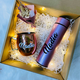 Personalized LED Thermos Flask Bottle & Solid Copper 304 Stainless Steel Mule Mug Cup 500ml Gift Box Set With LED Fairy Lights & Mini Dried Flower Bouquet (Klang Valley Delivery)
