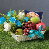 Fruits Basket with Blue Roses