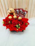 Soap Roses Chocolate With Teddy Bear Arrangement