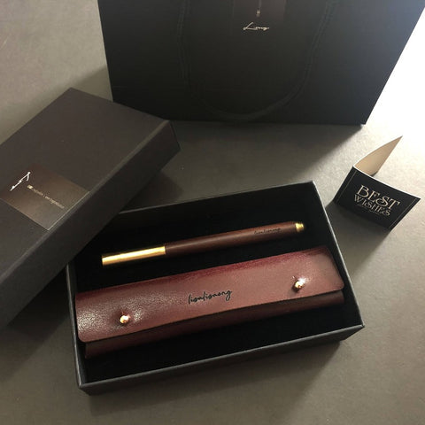 Personalised Leather Pen Holder + Wooden Pen Set  - Christmas 2025