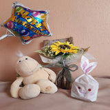 Cute Turtle Soft Toy, Birthday Balloon, Mini Artificial Sunflower Bouquet and Chocolate Pack Gift Set (Klang Valley Delivery)