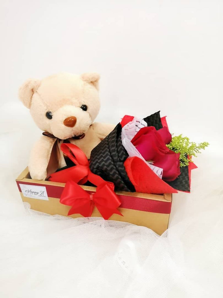 Fresh Fresh Rose With Teddy Bear 30cm In Box