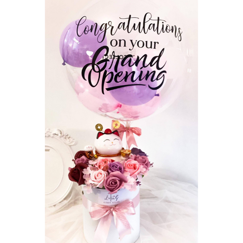 Congratulatory Soap Flower with Lucky Cat Hot Air Balloon