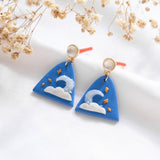 Star Moon Cloud Rounded Triangle Polymer Clay Gold Handmade Earring