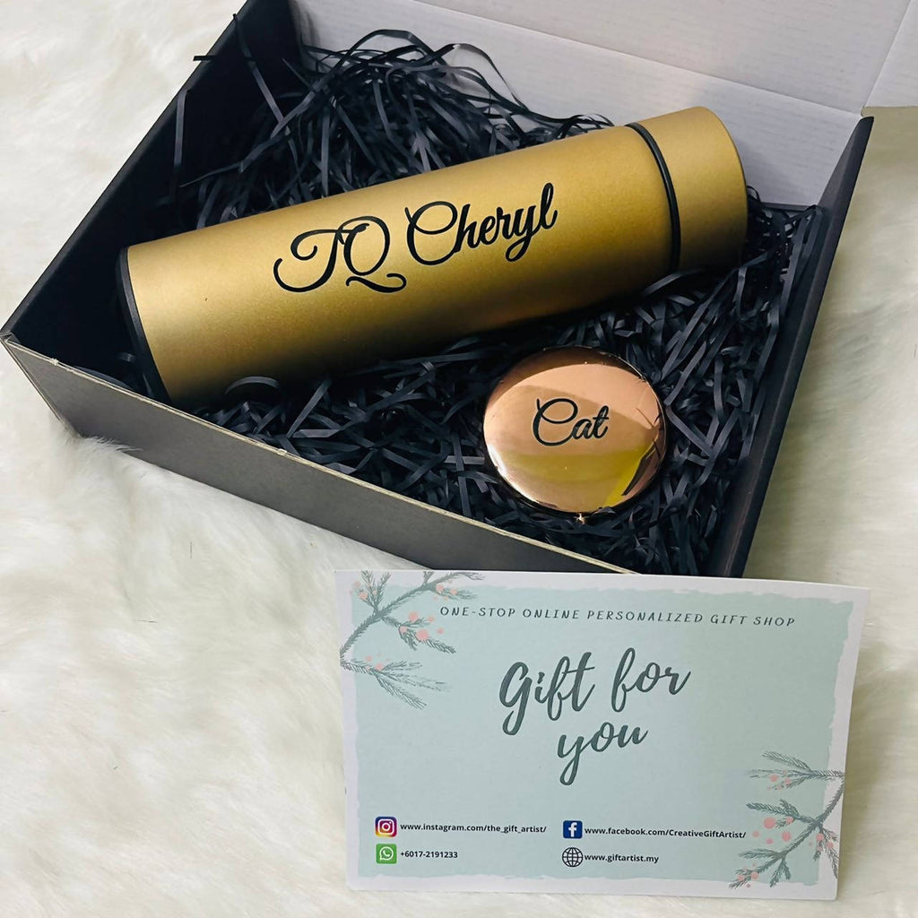 Personalised Smart LED Thermal Thermos Flask Bottle Gift Set (Nationwi