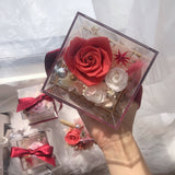 Arcylic Preserved Flower Box (Red & White)