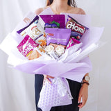 Snacks Bouquet with Preserved Soap Flower - Purple (West Malaysia Delivery)