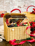 Holiday Hearth Haven | Christmas House Design Rattan Basket With Shortbread Chocolate Jam Mocha Coaster & Cutlery Gift Box (Klang Valley Delivery)
