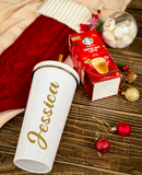 Scarlet Delights Set A | Christmas Knitted Decoration Socks With Customizable Thermal Cup With Straw & Toffee Nut Latte (Klang Valley Delivery)