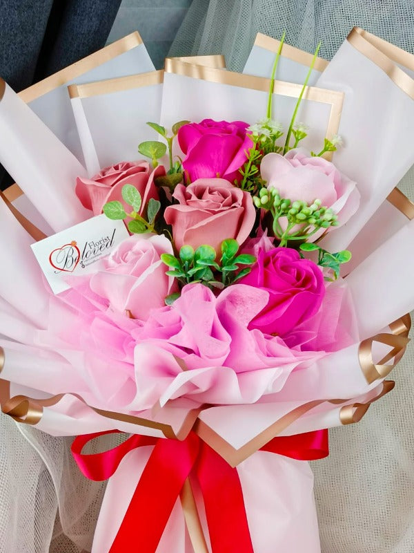 Pink Soap Rose Bouquet (Artificial Flower) (Klang Valley Delivery On