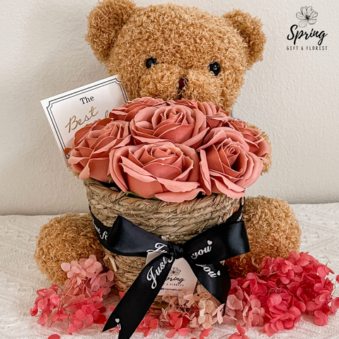 Pink Rose Bear Flower Soap Bouquet (Klang Valley Delivery)