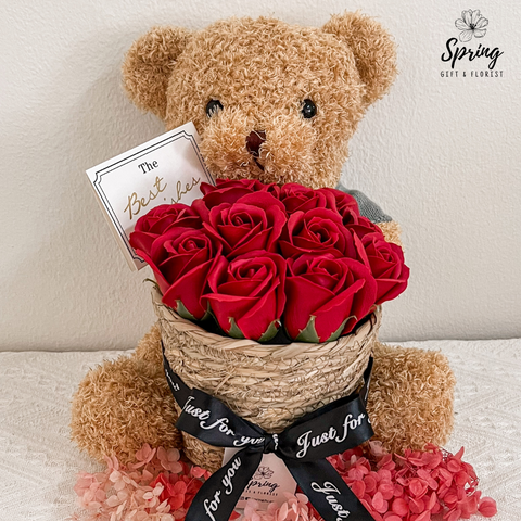 Red Rose Bear Flower Soap Bouquet (Klang Valley Delivery)