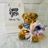 Teddy Bear Soft Plush Toy With Scented Soap Rose / Baby Breath Flower Bouquet & LED Fairy Lights Birthday, Anniversary, Congratulations, Get Well Soon, etc. (Klang Valley Delivery)