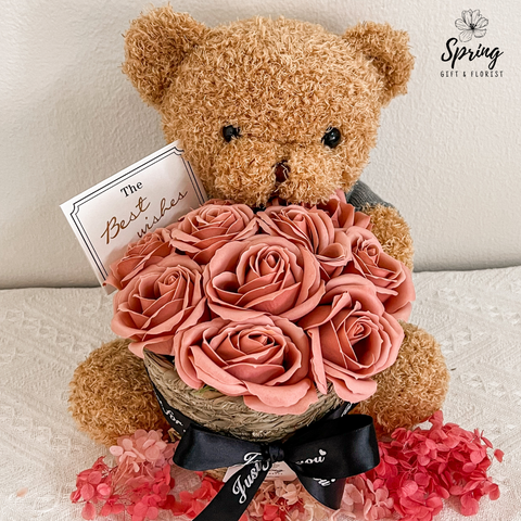 Pink Rose Bear Flower Soap Bouquet (Klang Valley Delivery)