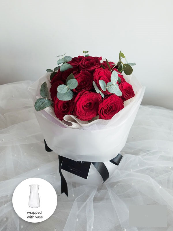 Scentales 18 Red Rose Flower Bouquet with Vase (Fresh Flower) (Johor B