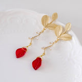 Leaf in Matte Gold and Red Earring Chinese New Year 2024