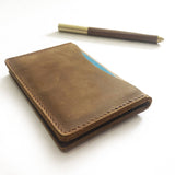 Personalised Leather EDC Set B - L-Fold Card Wallet + Wooden Pen