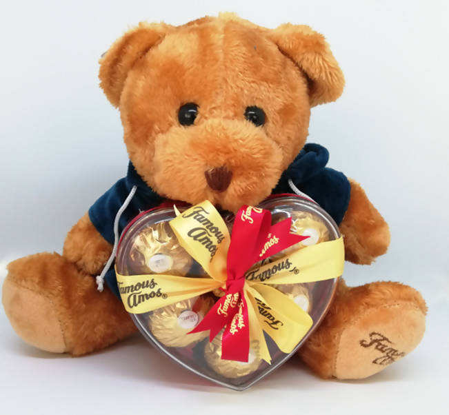 Famous Amos Teddy Bear with Ferrero Rocher Chocolates