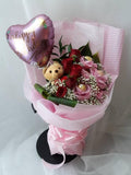 Happy Birthday Roses Bouquet with Bear and Balloon
