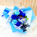 Blue Soap Flower With Beer Bouquet