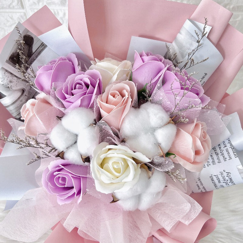 Pink Cotton Flower Bouquet Soap Flower (Melaka Delivery Only) Giftr