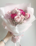 Lover 12 Pink Roses with Baby Breath Bouquet