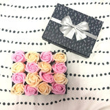 Gift Box with 16 Scented Soap Roses - Pink & Beige