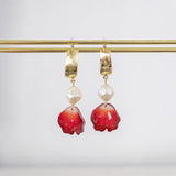 Handmade Rose Petal with Pearl Gold Earring Chinese New Year 2024