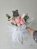 Scentales Minimalist Pink Rose Flower Bouquet with Vase  (Klang Valley Delivery)