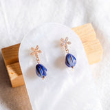 Royal Blue CZ Flower Fruitful Handmade Polymer Clay Earring Chinese New Year 2024 | (Nationwide Delivery)