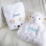 Unisex White Sheep Blanket + Towel