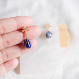 Royal Blue CZ Flower Fruitful Handmade Polymer Clay Earring Chinese New Year 2024 | (Nationwide Delivery)