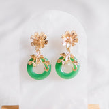 CNY 2024 Blooming Prosperous Leaves Flower Green Gold Earring  (Nationwide Delivery)