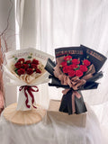 Soap Flower Red Rose with leaf bouquet (Artificial Flower with White Wrapping) | (Klang Valley Delivery)